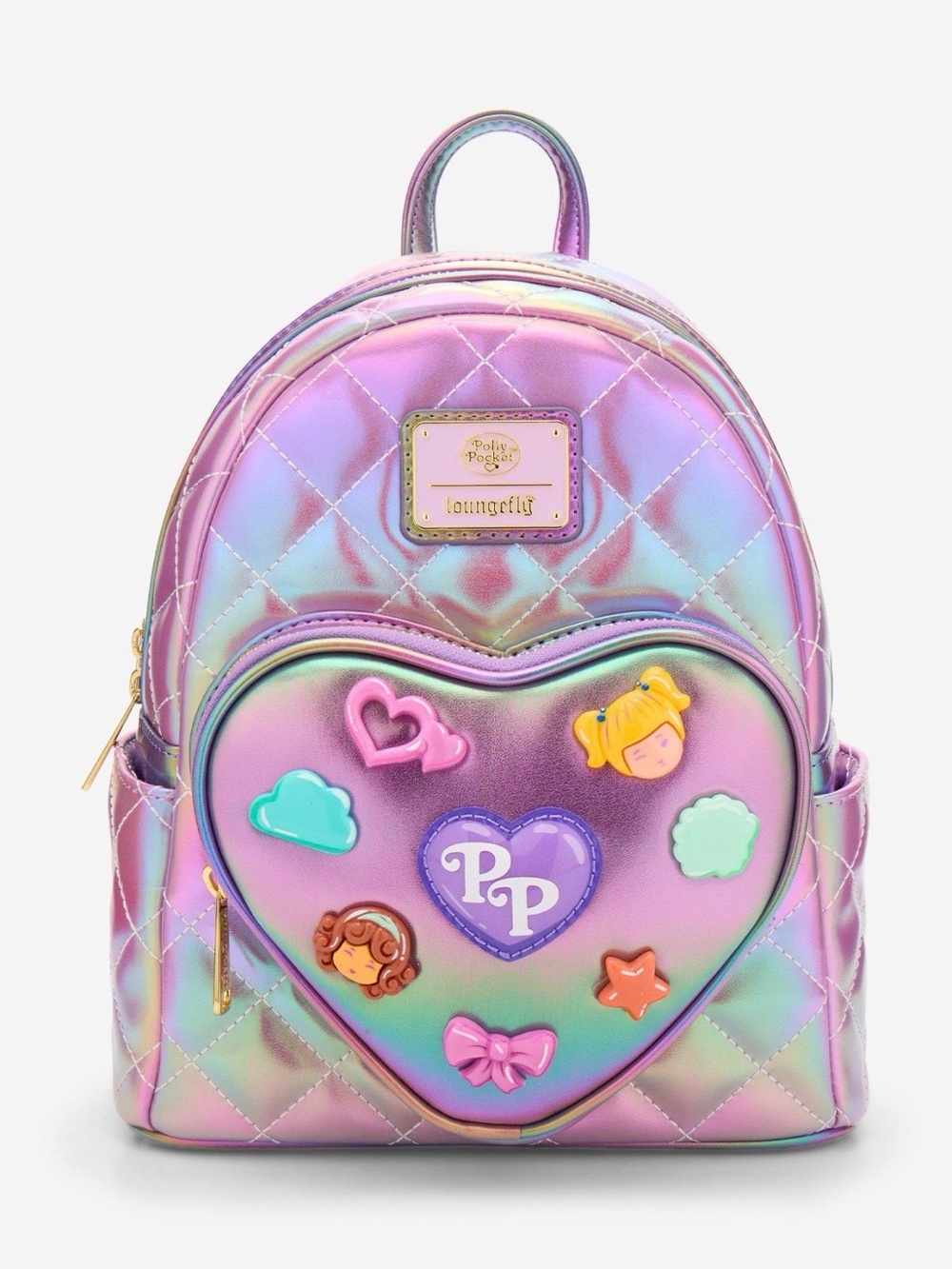 New Loungefly Polly Pocket Iridescent Quilted Heart Mini Backpack